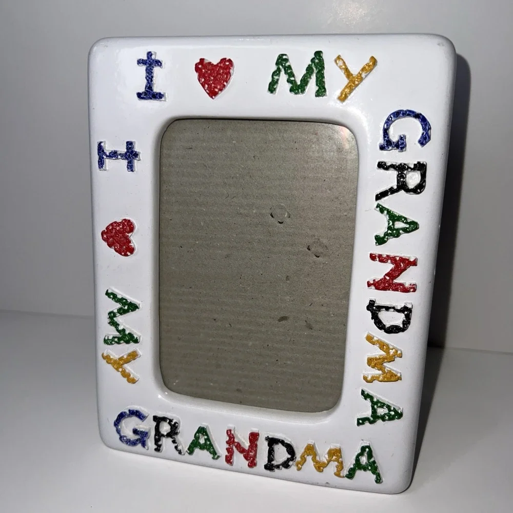 Vintage I Love My Grandma Ceramic Picture Frame Rainbow Mountain Inc 3x4